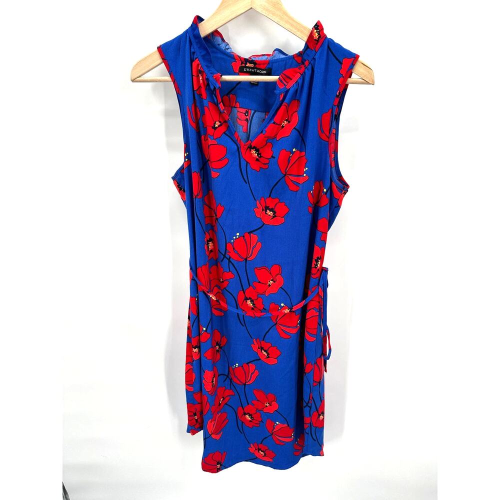 41HAWTHORN Stitch Fix Jeanine Royal Blue Floral Tie Waist Dress // M